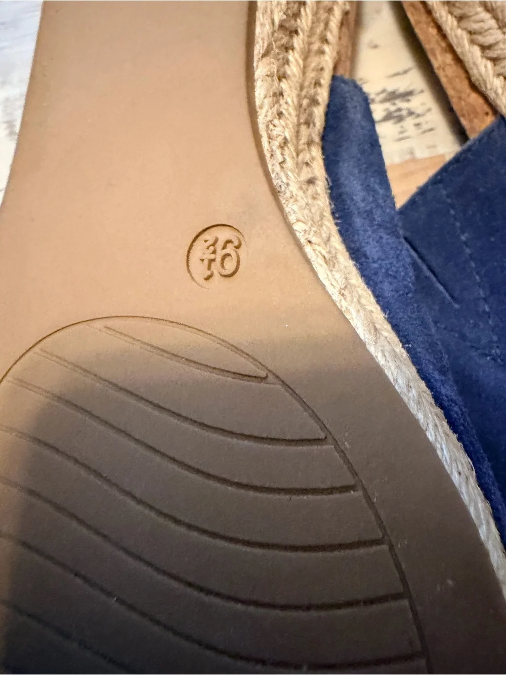 Bjorndal Navy Suede Slip On w/ Cork Wedge Espadrille Sandals EUC